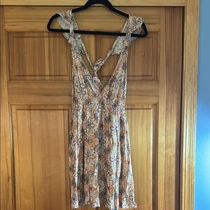 Spoiled Cream and Brown Sleeveless V-neck Sundress